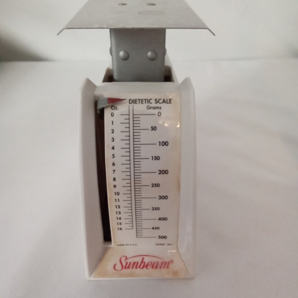 Sunbeam Dietetic Scale Model 160-1 Vintage White Mechanical Food Scale 16oz 500g